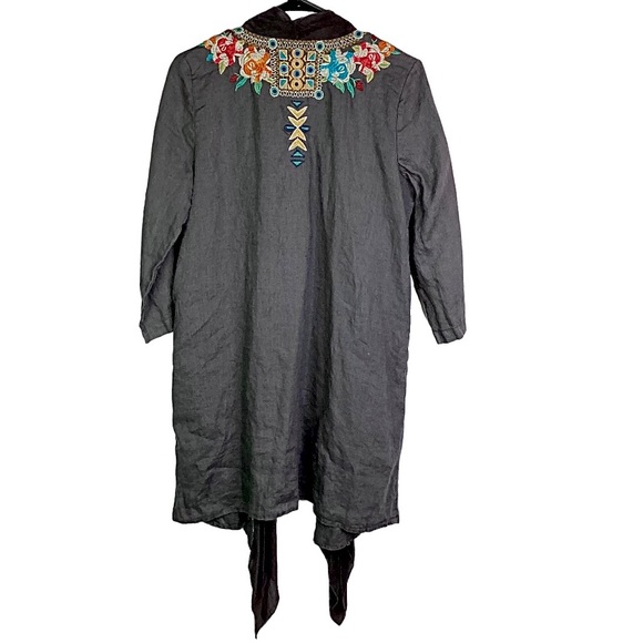 Johnny Was JWLA Gray Embroidered 100% Linen Kimono Jacket Size Medium - Picture 6 of 16